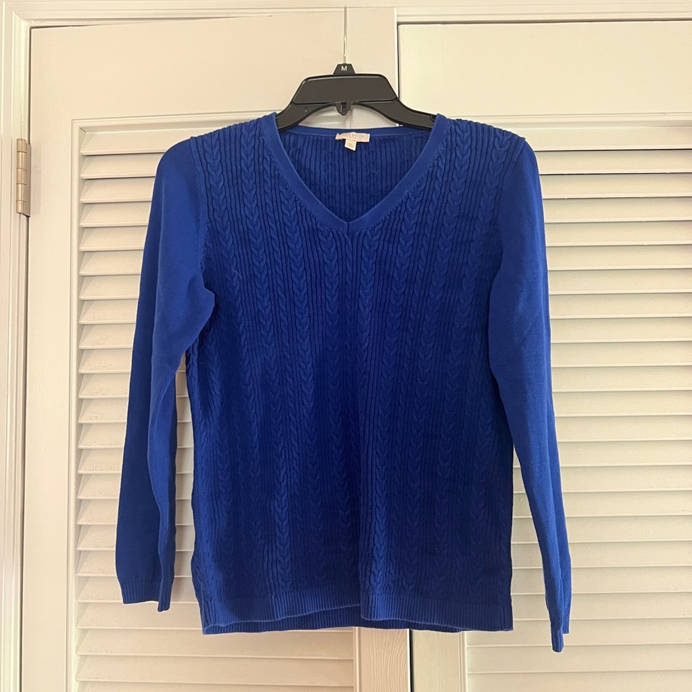Talbots V-Neck Cable-knit Cobalt Blue Sweater